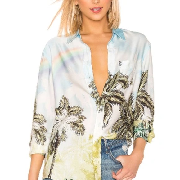 Le Superbe Future Ex Bf Palm Tree Rainbow Tropical Button-up Shirt Size 0